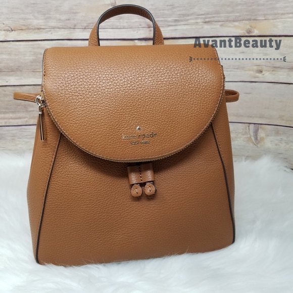 Kate Spade New York Leila Medium backpack Pebbled Leather Ginger Brown Authentic - Picture 1 of 11